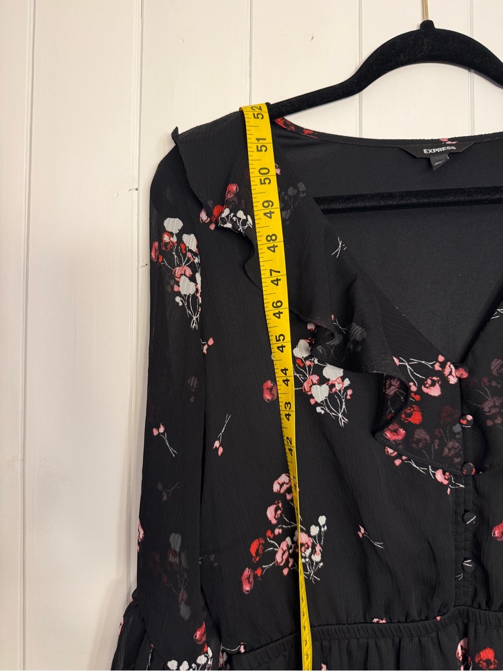 Express Black Midi Dress with Pink Floral Design - Picture 7 of 7